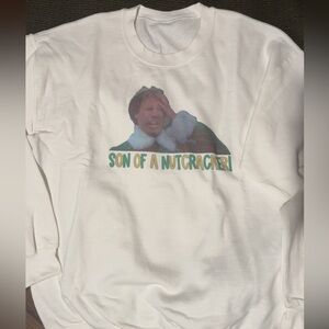 Gildan White Crew Neck Sweater with Graphic Print